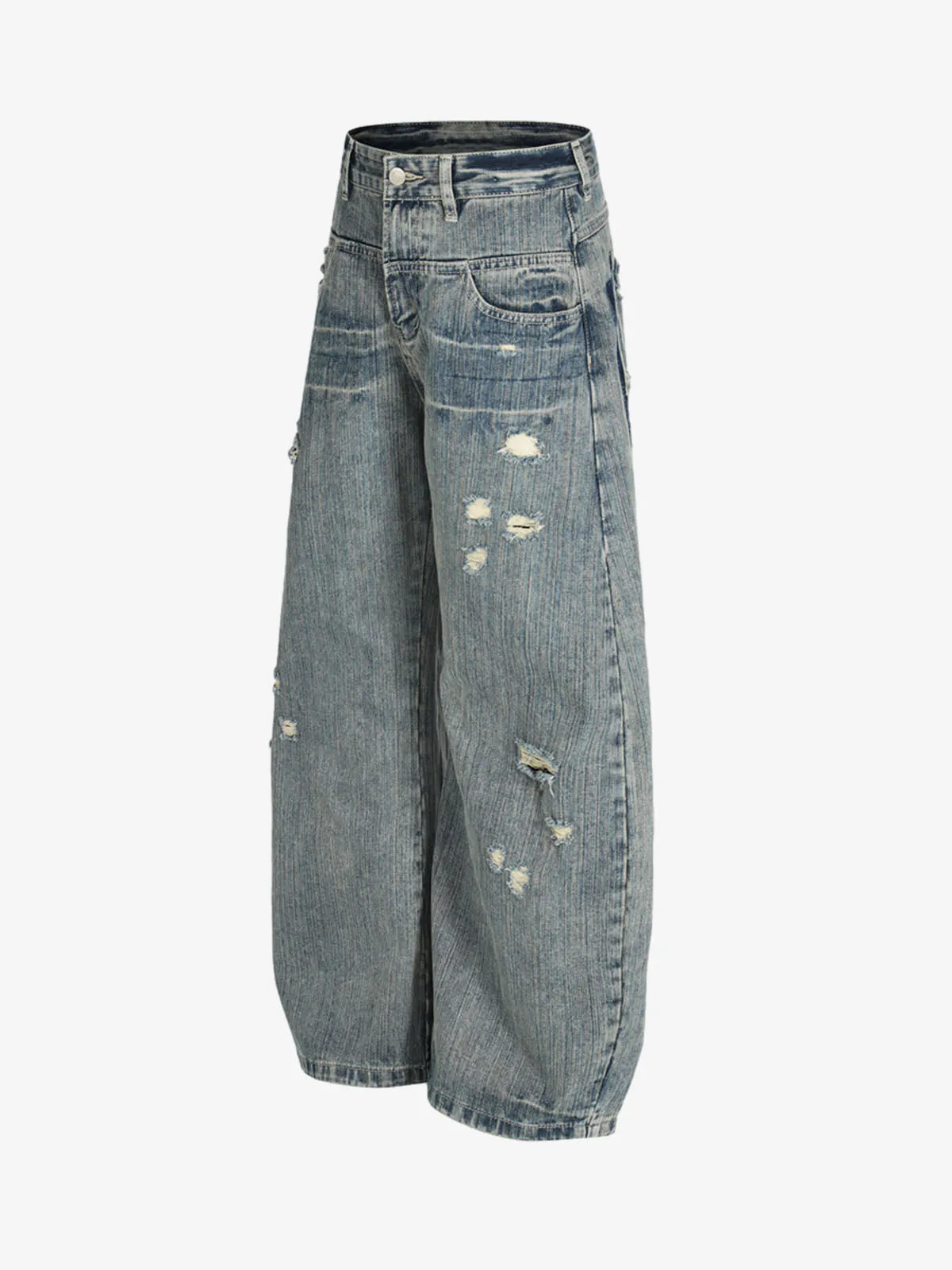 High Waist Distressed Barrel Denim Jeans sold by Thesupermade product image thumbnail 3
