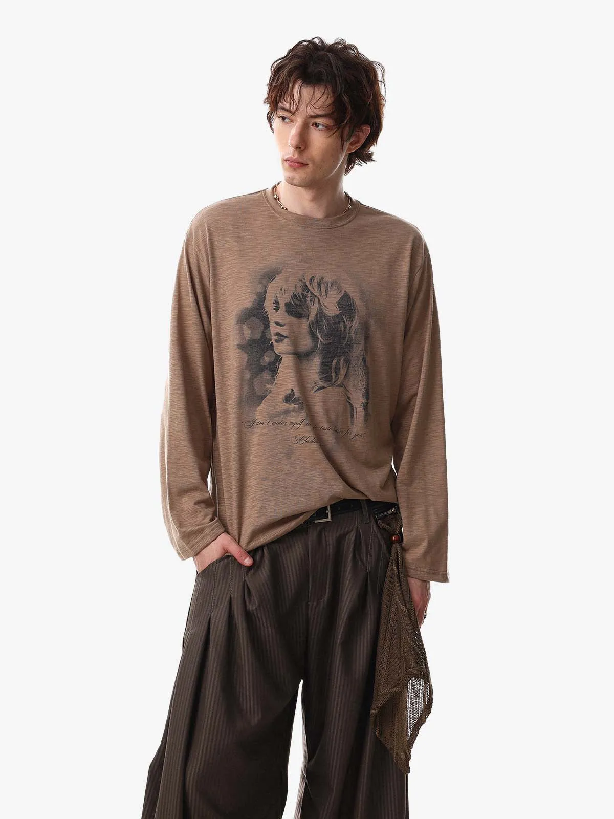 Vintage Portrait Graphic Long Sleeve T-Shirt sold by Thesupermade