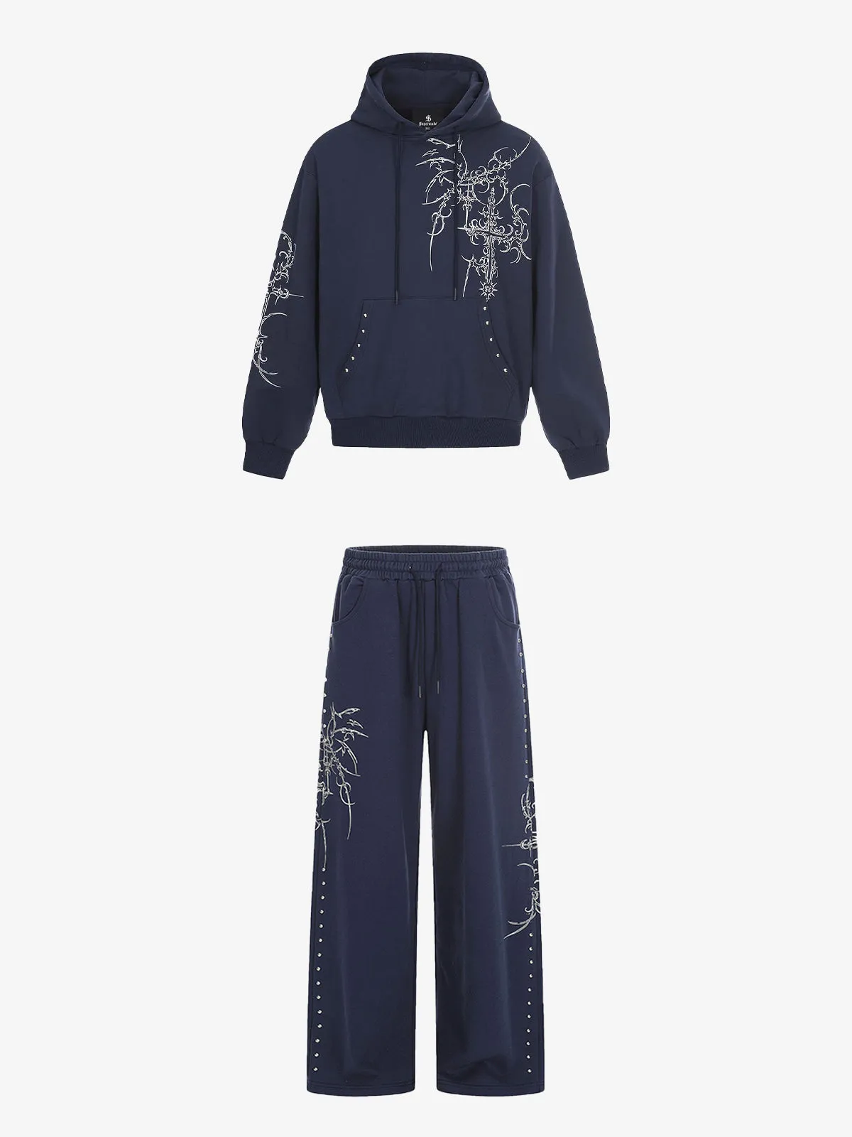 Embroidered Graphic Studded Hoodie and Wide Leg Sweatpants Set sold by Thesupermade