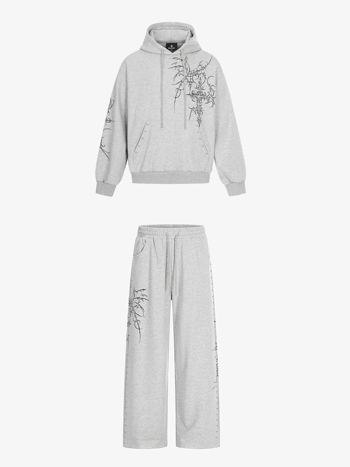Embroidered Graphic Studded Hoodie and Wide Leg Sweatpants Set sold by Thesupermade product image thumbnail 2