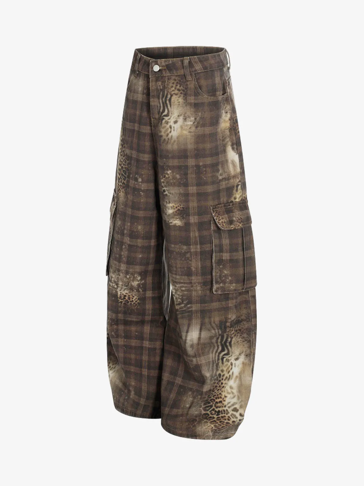 Plaid Leopard Print Cargo Barrel Jeans sold by Thesupermade product image thumbnail 2