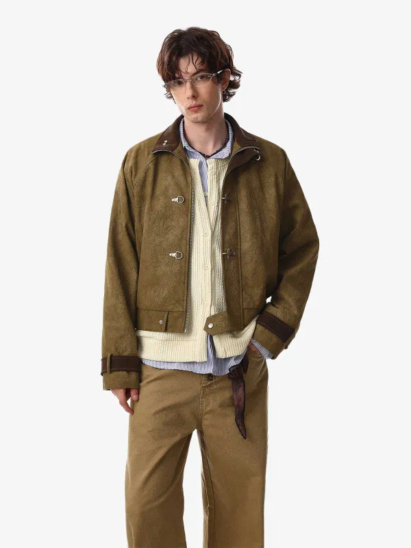 Textured Faux Leather Stand Collar Metal Buckle Jacket sold by Thesupermade