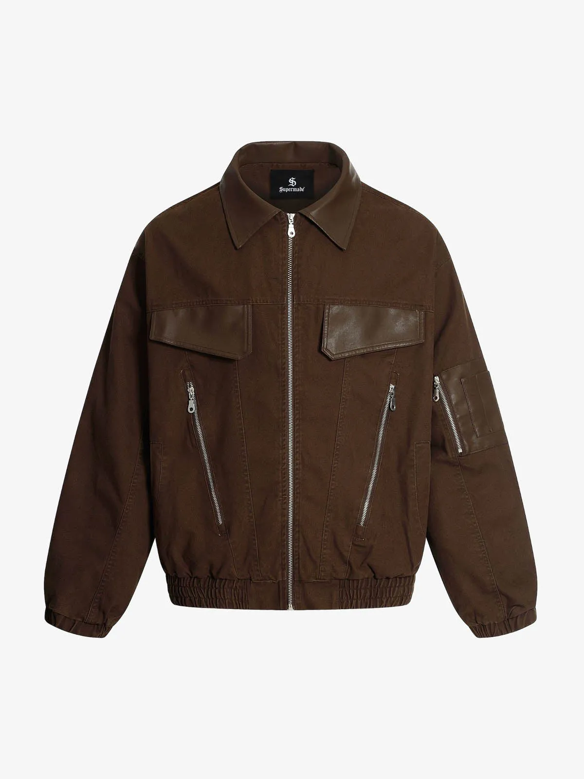 Retro Panelled Utility Multi Pocket Zip Up Bomber Jacket sold by Thesupermade
