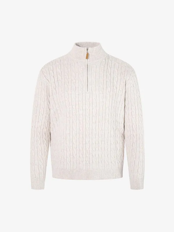 Cable Knit Half Zip Mock Neck Sweater made by Thesupermade