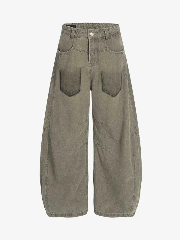 High Waist Pleated Barrel Leg Washed Pants sold by Thesupermade