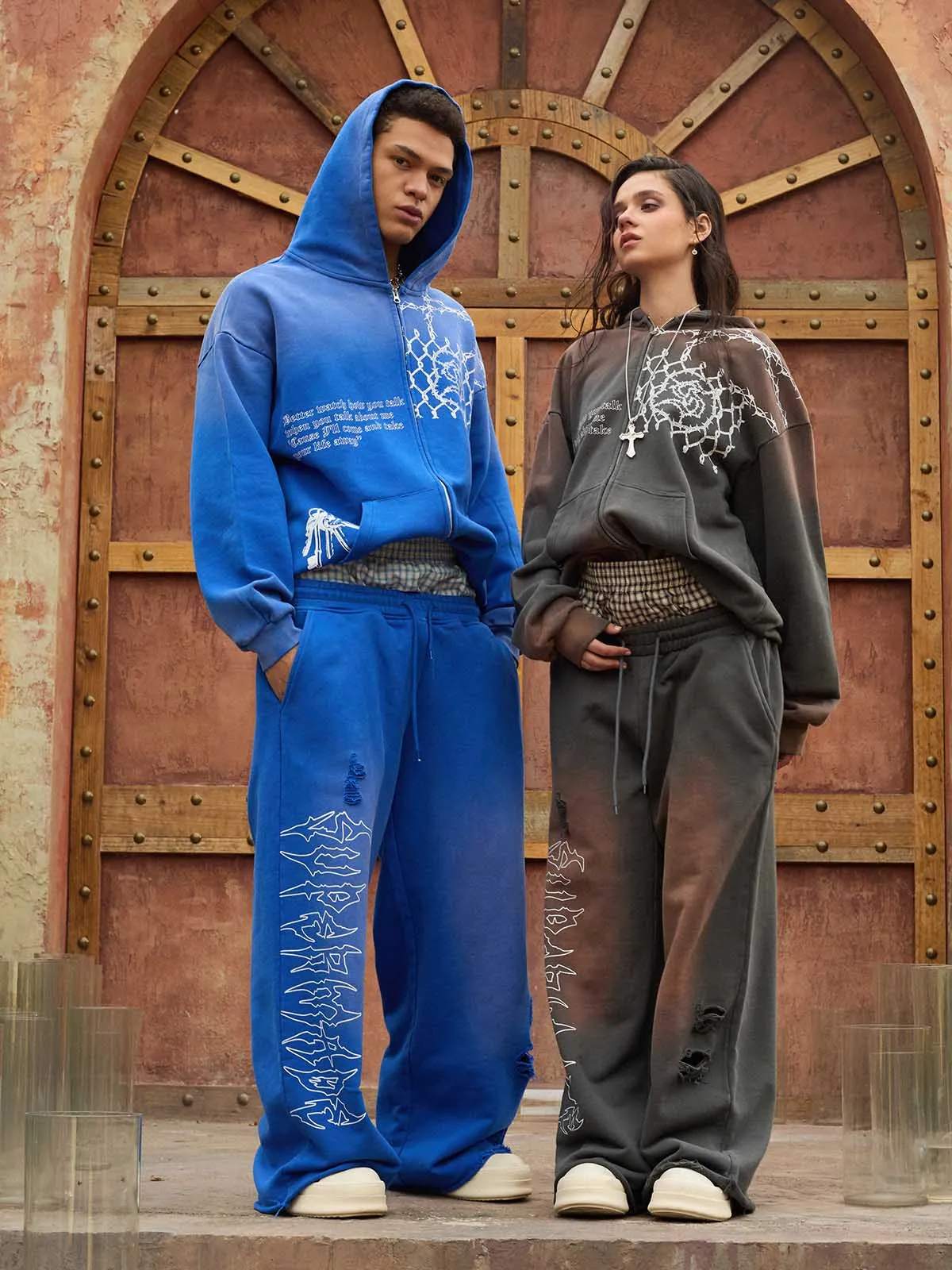 Supermade Vintage Distressed Print Patchwork Sweatshirt Set sold by Thesupermade product image thumbnail 2