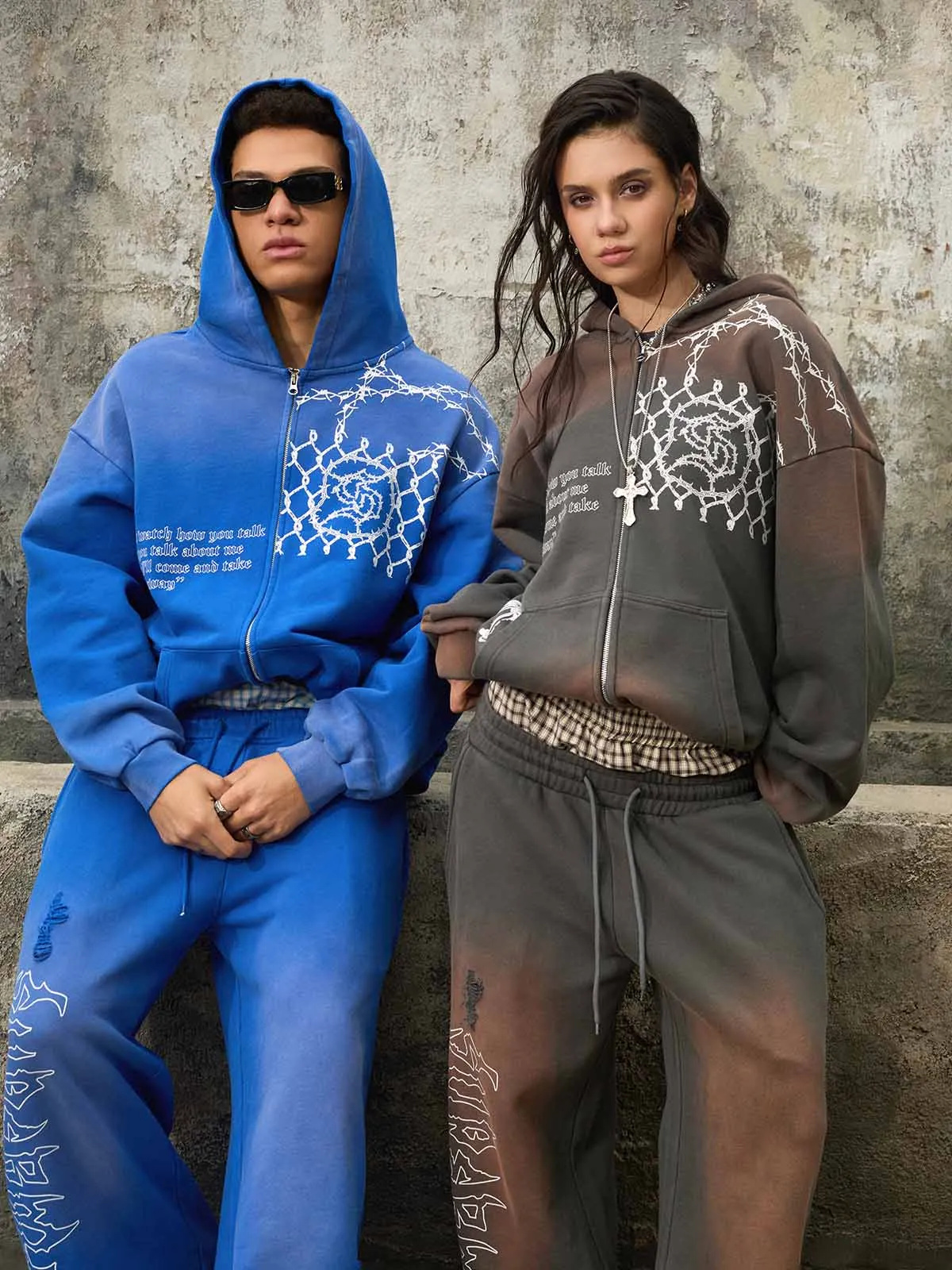 Supermade Vintage Distressed Print Patchwork Sweatshirt Set sold by Thesupermade product image thumbnail 3