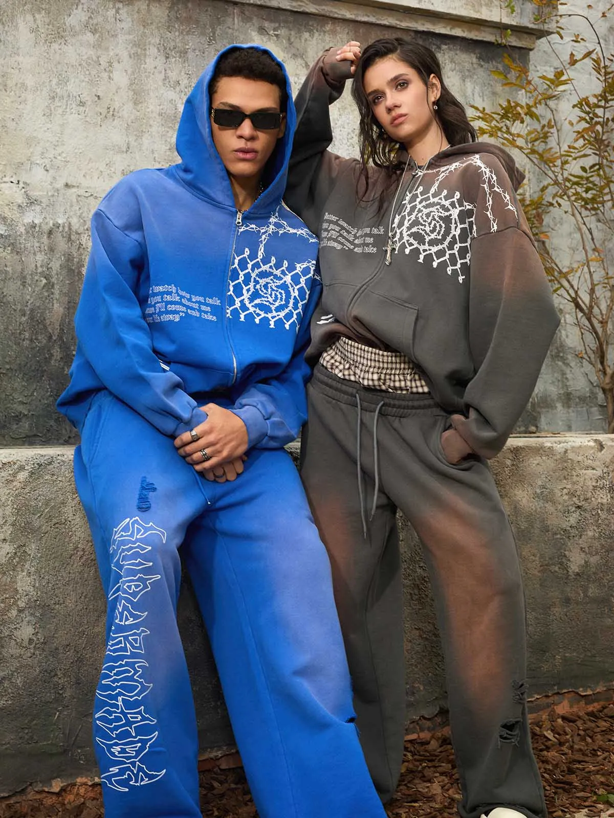 Supermade Vintage Distressed Print Patchwork Sweatshirt Set sold by Thesupermade product image thumbnail 4