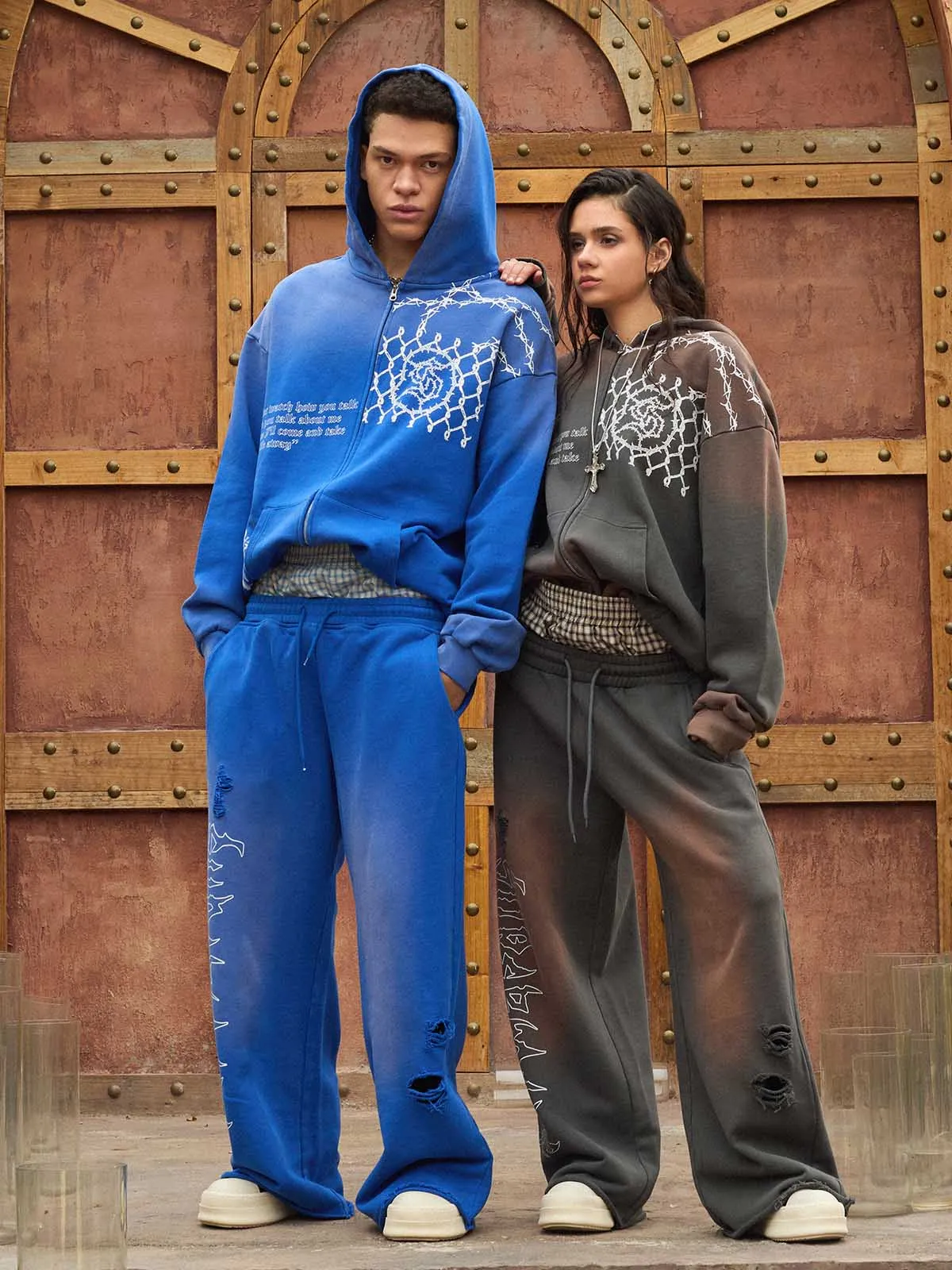 Supermade Vintage Distressed Print Patchwork Sweatshirt Set sold by Thesupermade product image thumbnail 5