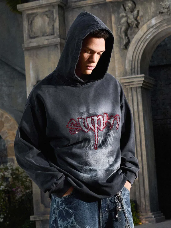 Rhinestone Letter Airbrush Graphic Pullover Hoodie made by Thesupermade