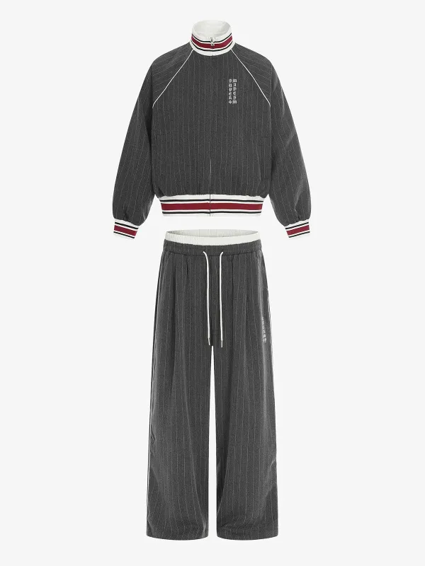 Retro Color-Blocked Striped Stand-Collar Tracksuit made by Thesupermade