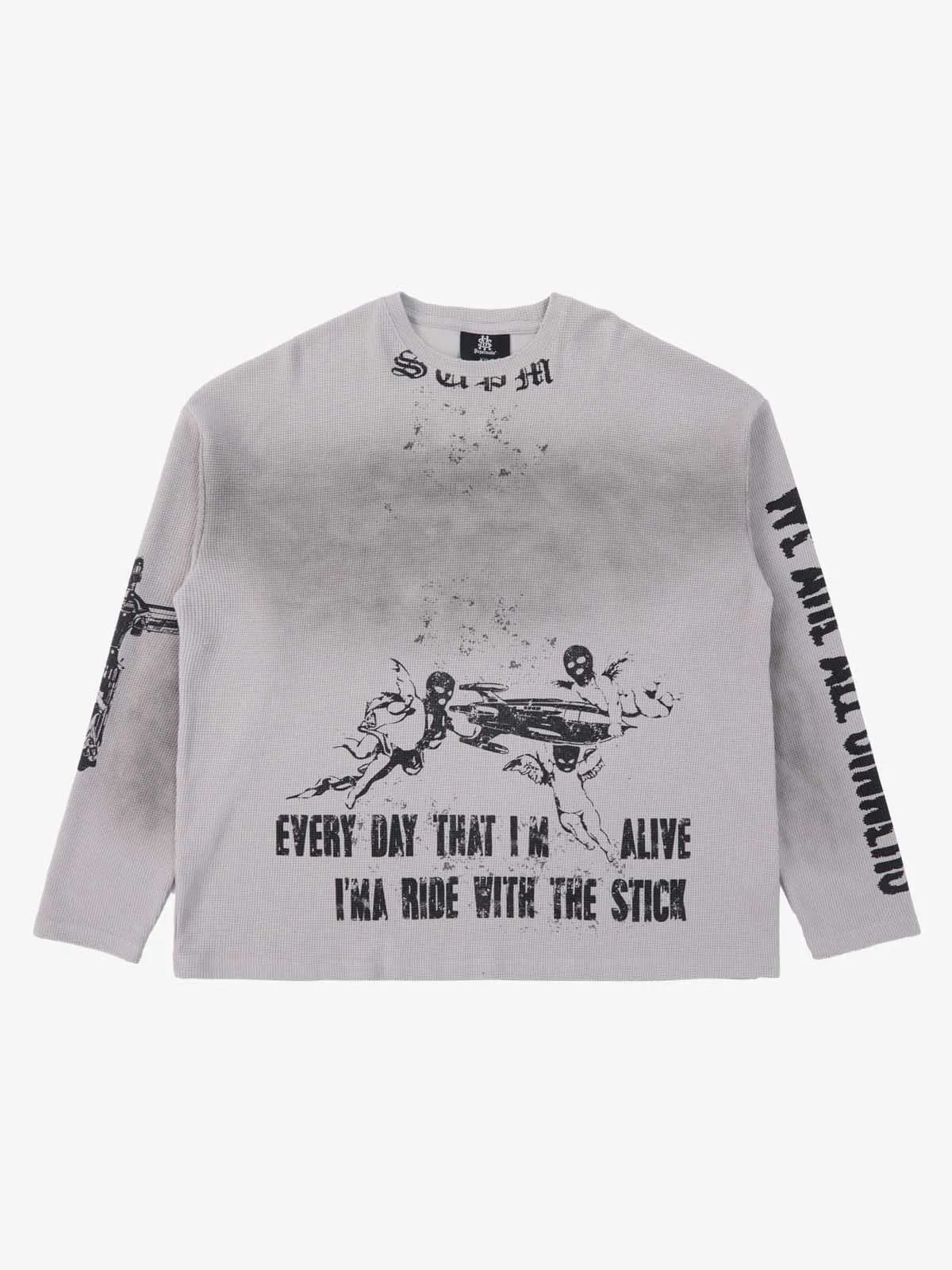 Waffle-Knit Distressed Gradient Print Long T-Shirt sold by Thesupermade product image thumbnail 2