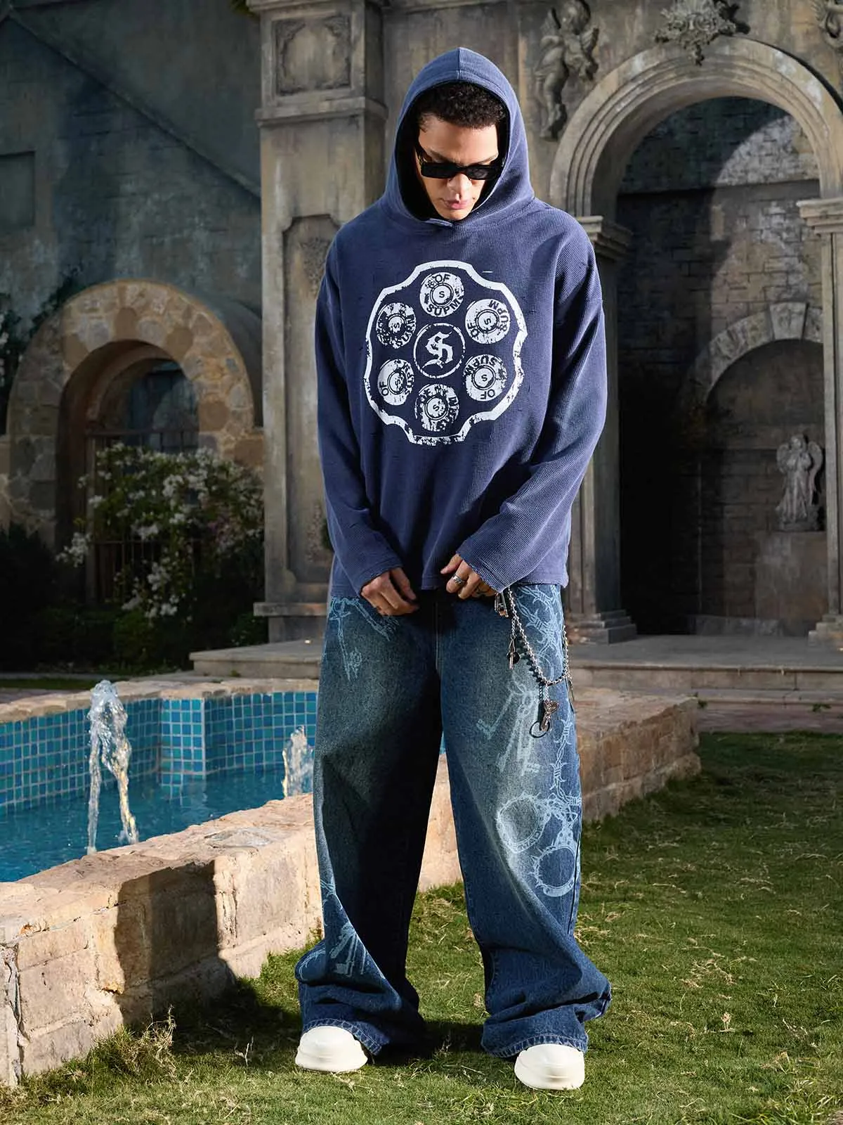 Waffle-Knit Distressed Button-Pattern Hoodie sold by Thesupermade product image thumbnail 3