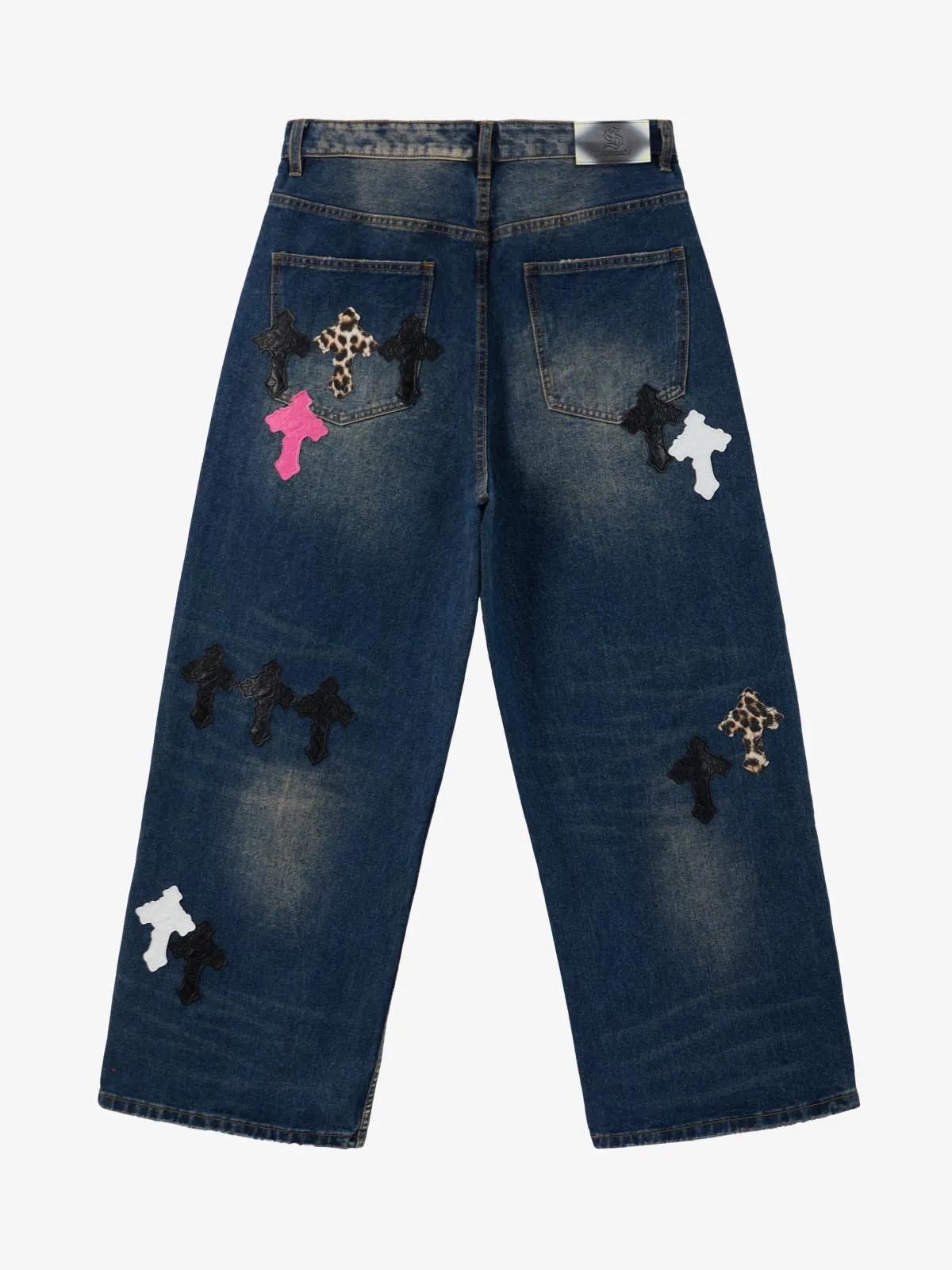 Distressed Cross Patchwork Washed Baggy Jeans sold by Thesupermade product image thumbnail 2