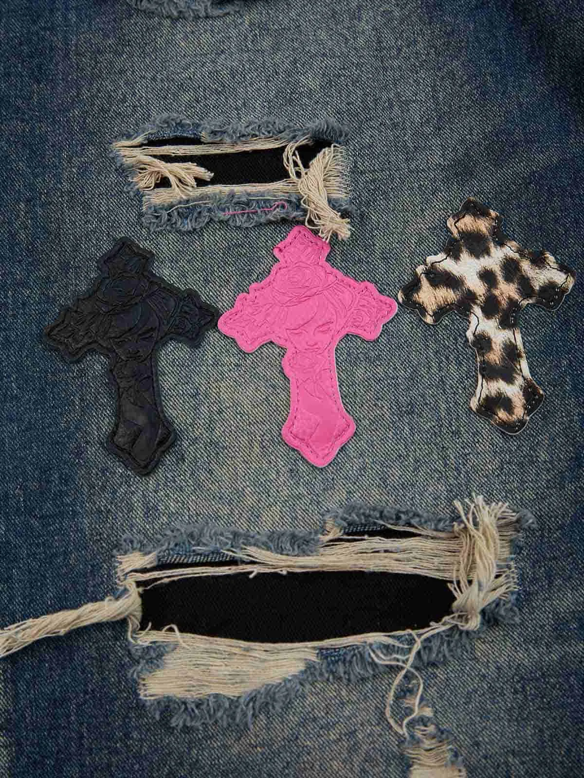 Distressed Cross Patchwork Washed Baggy Jeans sold by Thesupermade product image thumbnail 3