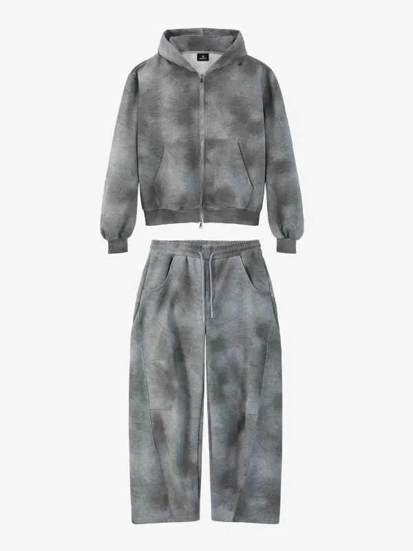 Vintage Washed Tie-Dye Zip Up Hoodie & Barrel Sweatpants Tracksuit sold by Thesupermade