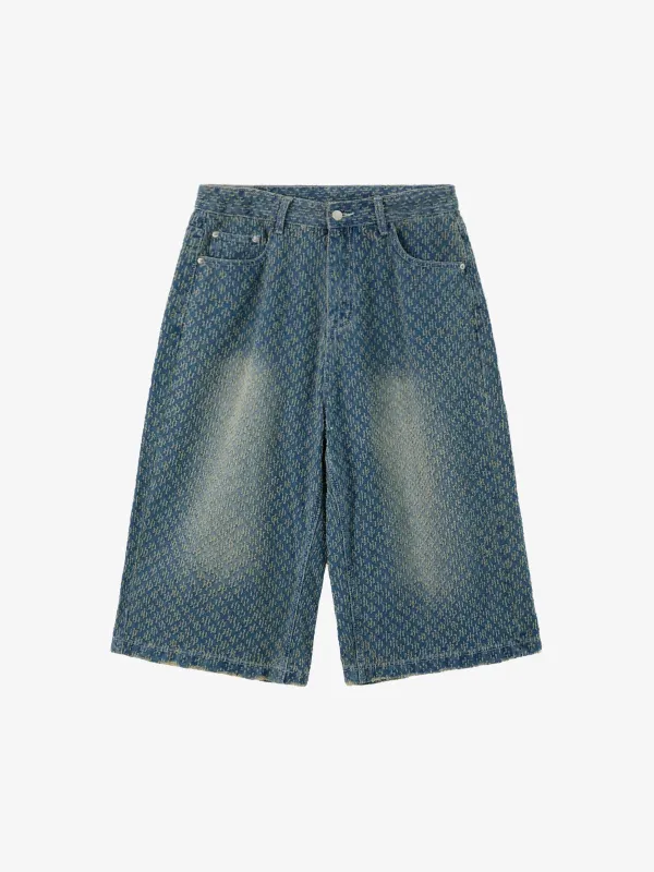 Vintage Distressed Textured Ripped Wide Leg Denim Jorts made by Thesupermade