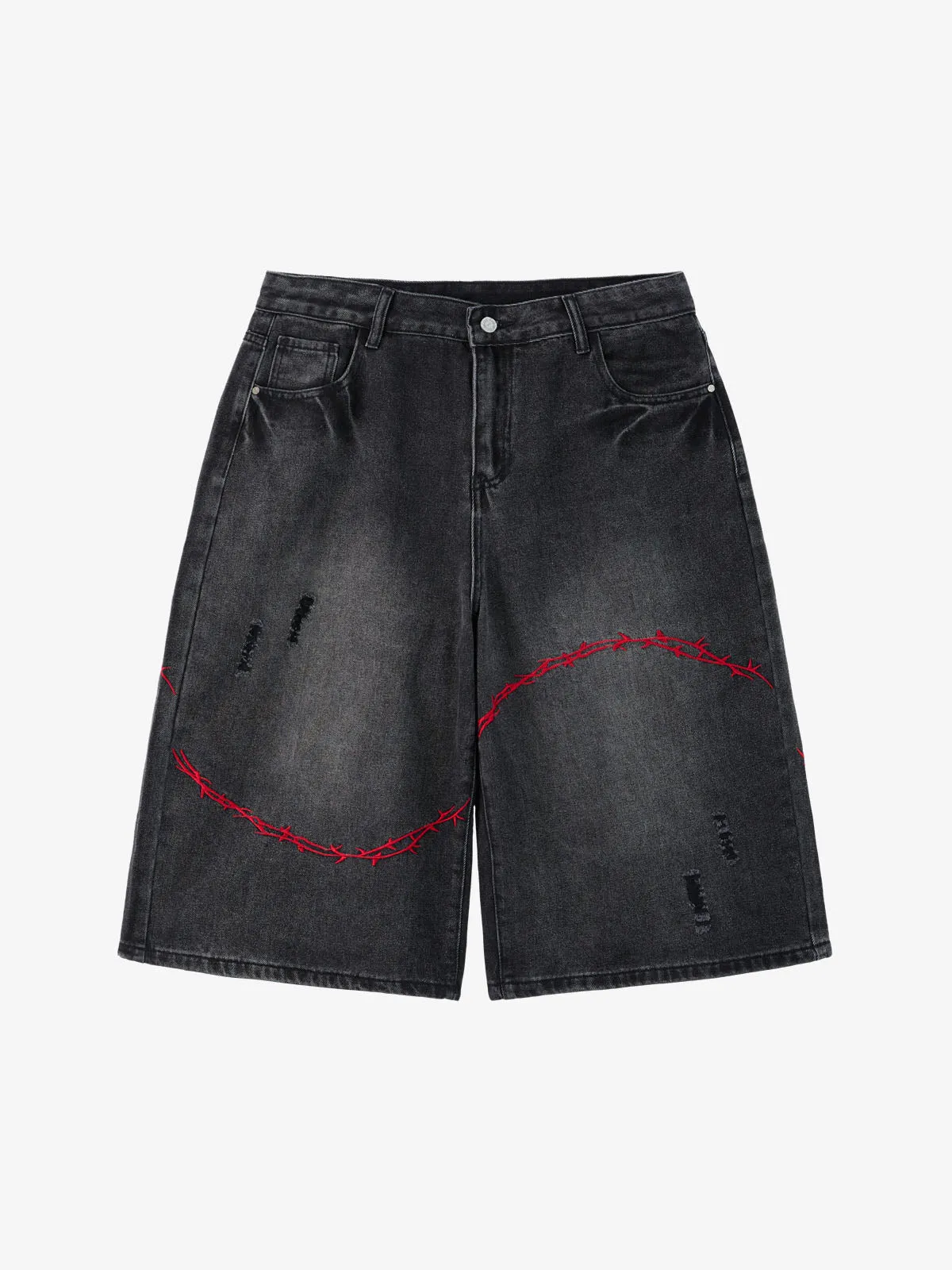Vintage Barbed Wire Embroidery Distressed Washed Denim Jorts sold by Thesupermade product image thumbnail 2