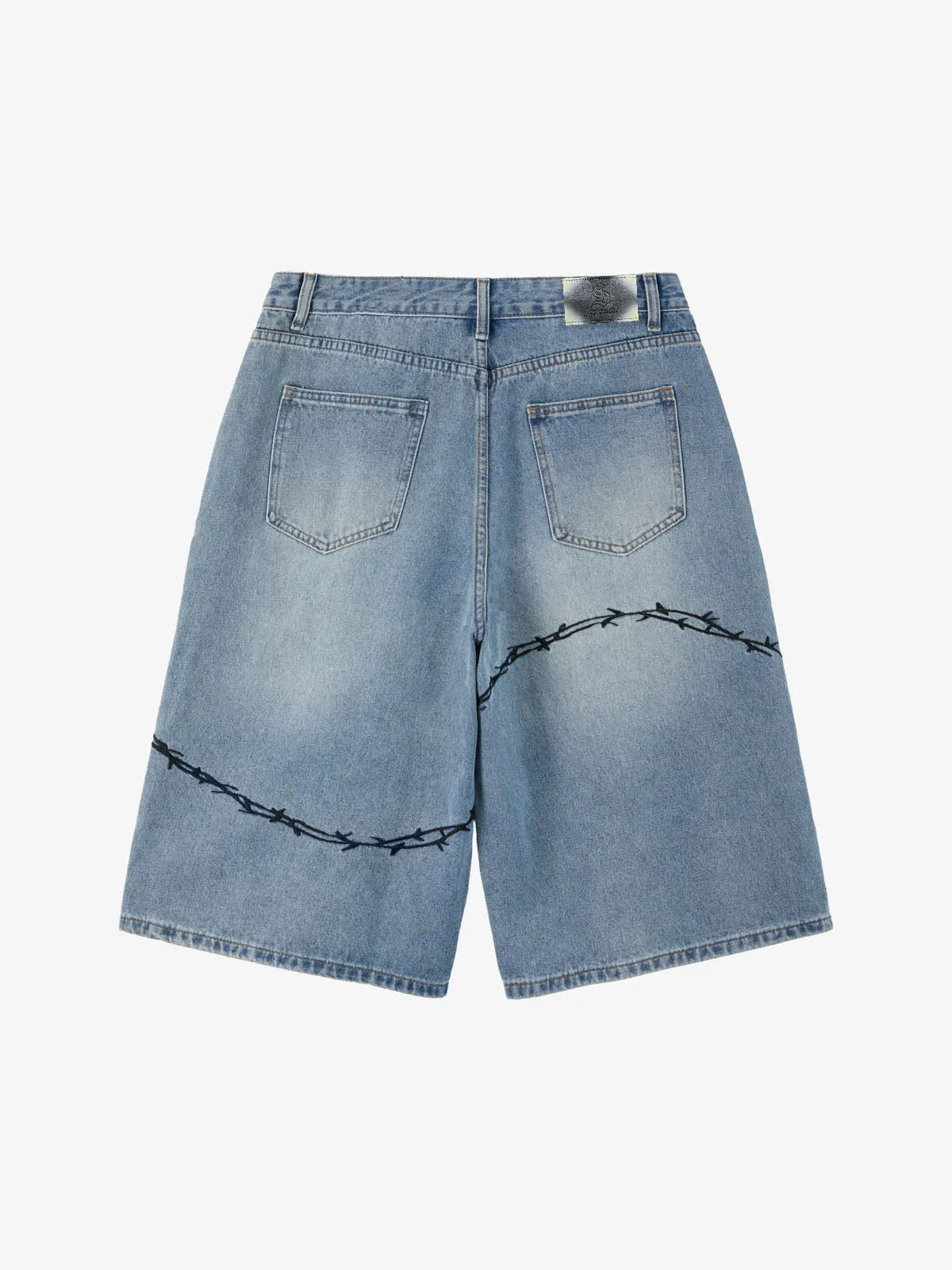 Vintage Barbed Wire Embroidery Distressed Washed Denim Jorts sold by Thesupermade product image thumbnail 3