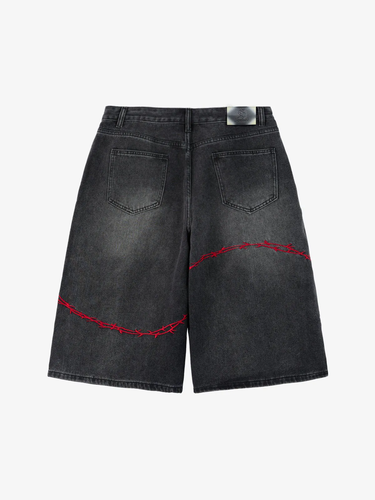 Vintage Barbed Wire Embroidery Distressed Washed Denim Jorts sold by Thesupermade product image thumbnail 4