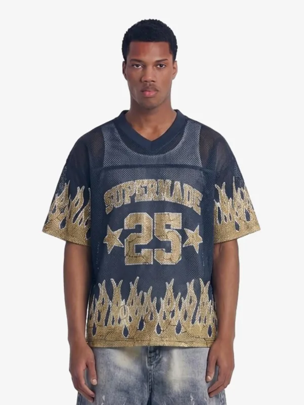 Supermade 25 Flame Graphic Mesh Football Jersey T-Shirt made by Thesupermade