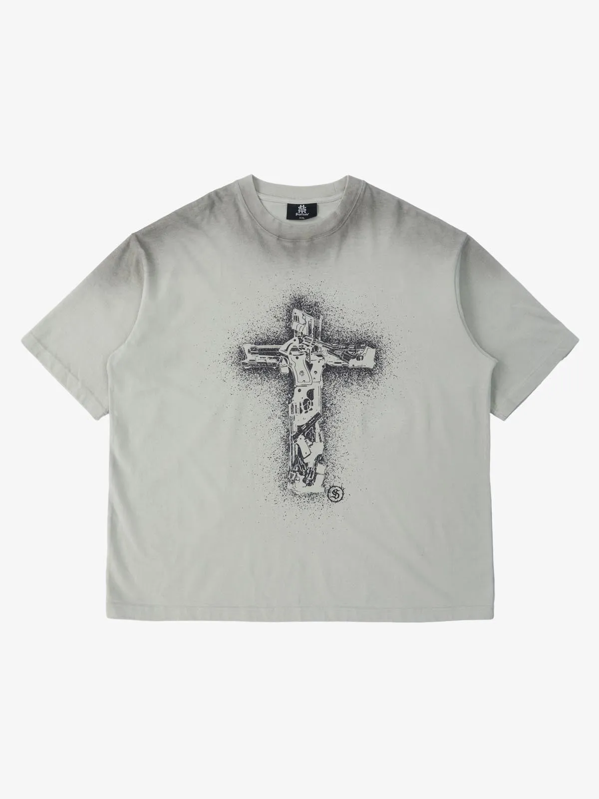 Distressed Rebellious Gun and Cross Print T-Shirt sold by Thesupermade