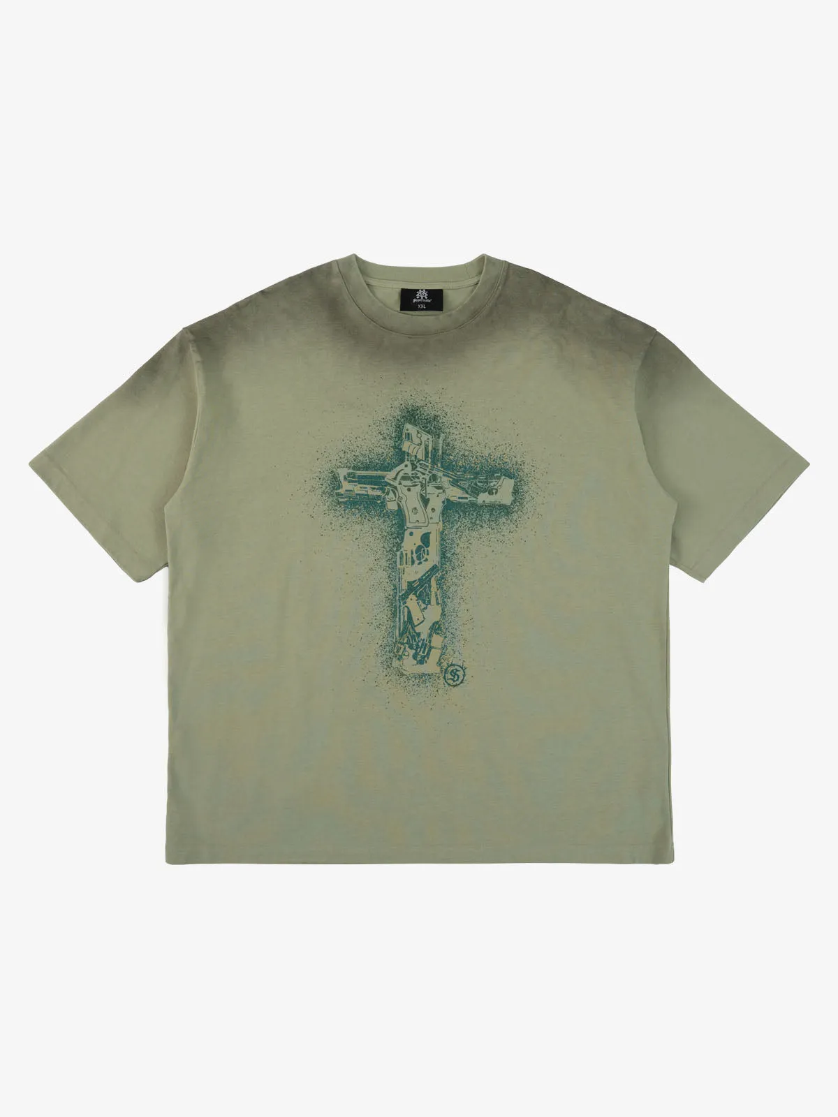 Distressed Rebellious Gun and Cross Print T-Shirt sold by Thesupermade product image thumbnail 3