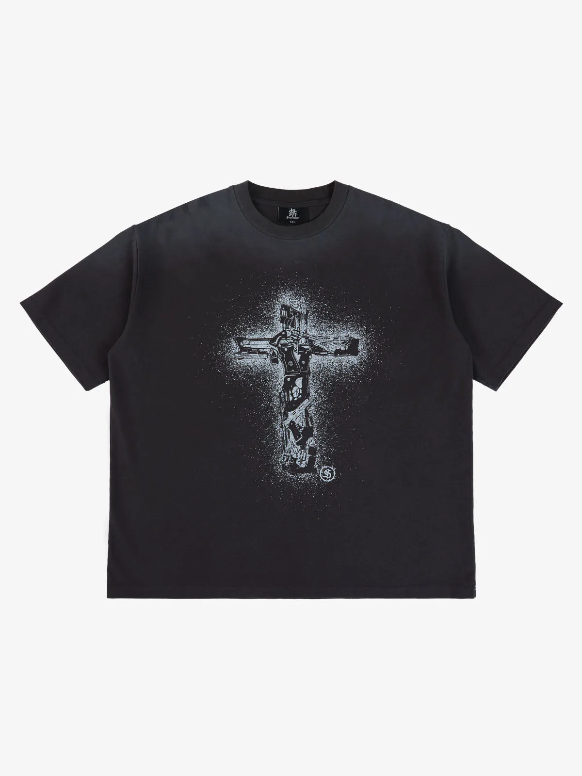 Distressed Rebellious Gun and Cross Print T-Shirt sold by Thesupermade product image thumbnail 2