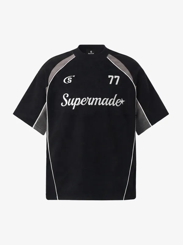 Suede Logo Embroidered Patchwork Short Sleeve T-Shirt - 2634 made by Thesupermade