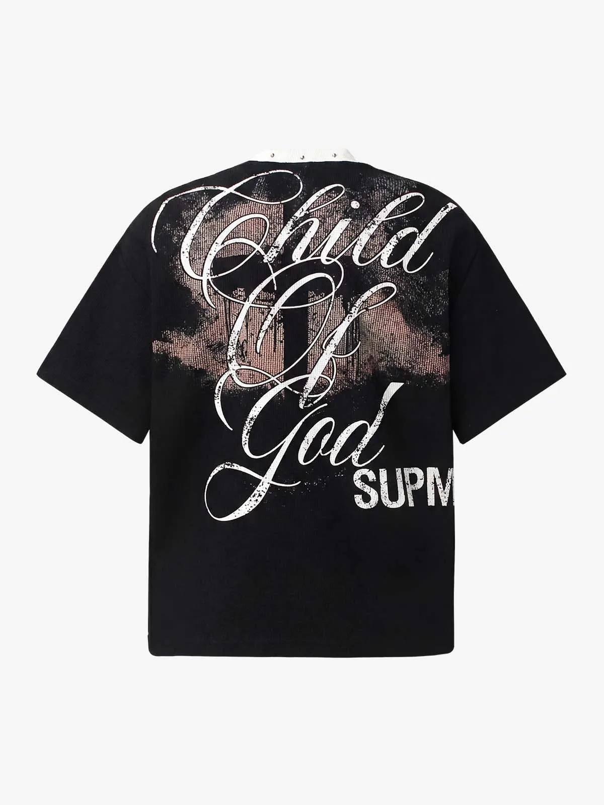 Gothic Cross Print Studded Collar Waffle Knit Graphic T-Shirt sold by Thesupermade product image thumbnail 2