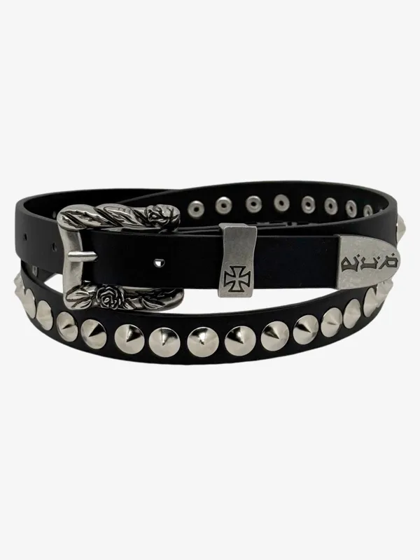 Gothic Cross Studded PU Leather Belt with Alloy Buckle made by Thesupermade
