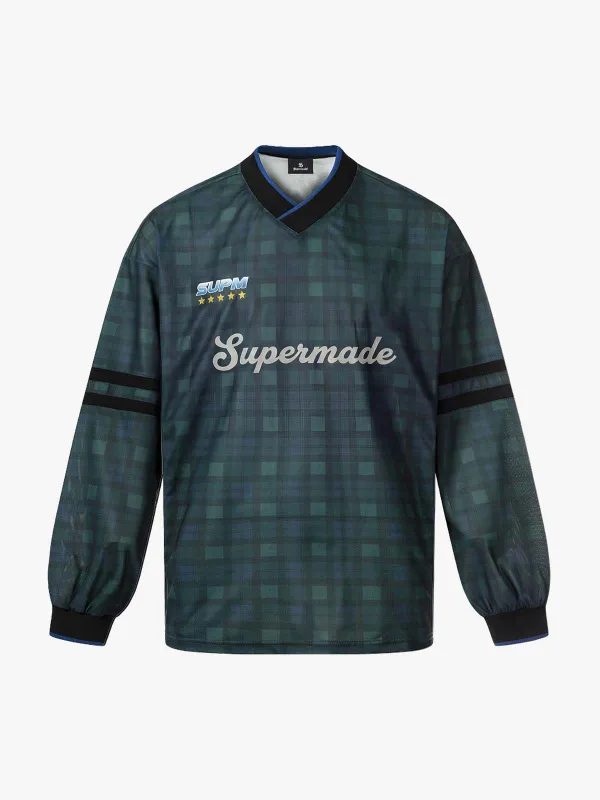 Plaid V-Neck Sport Long Sleeve Jersey made by Thesupermade
