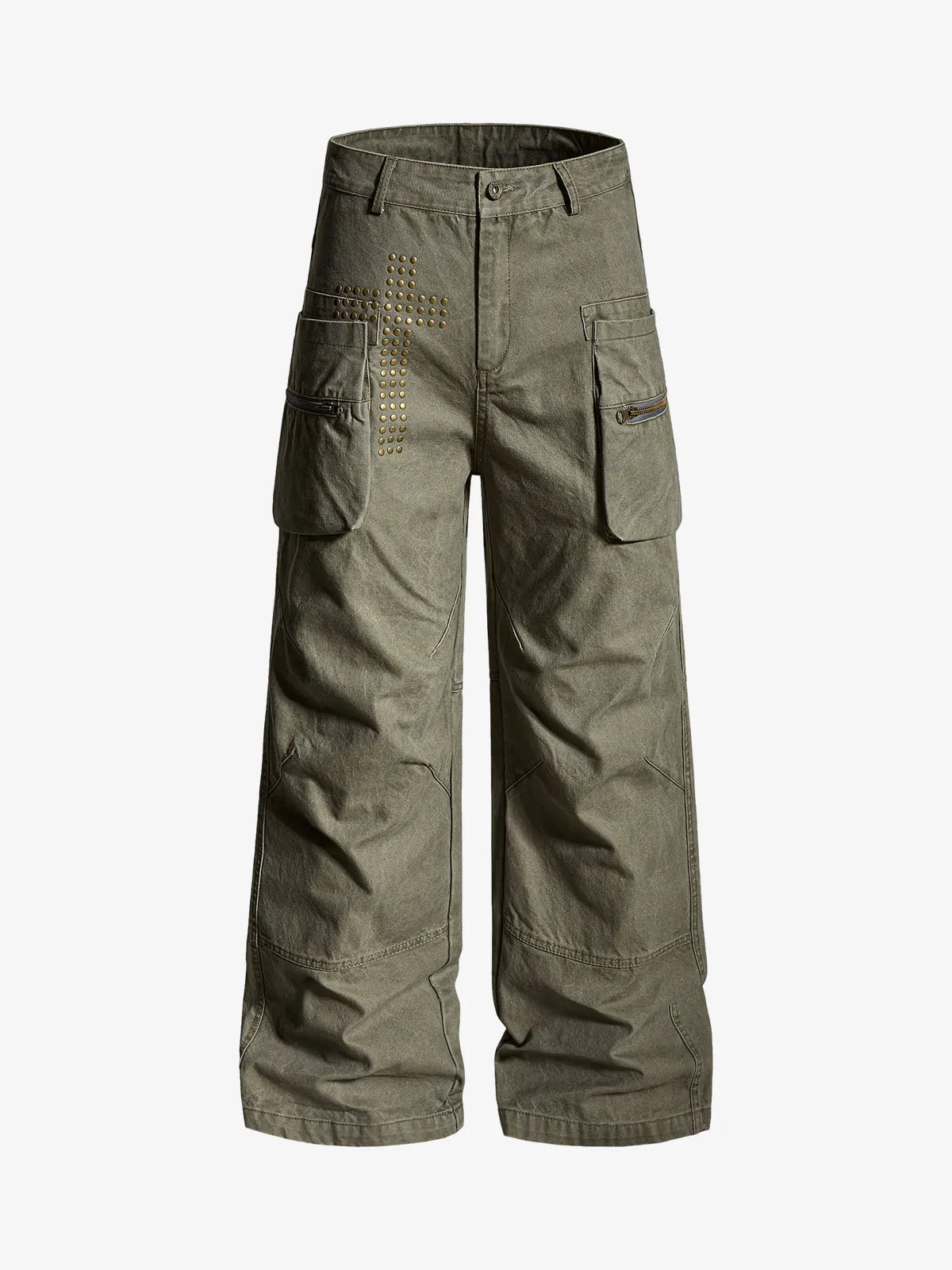 Vintage Utility Studded Cross Straight Leg Pants sold by Thesupermade