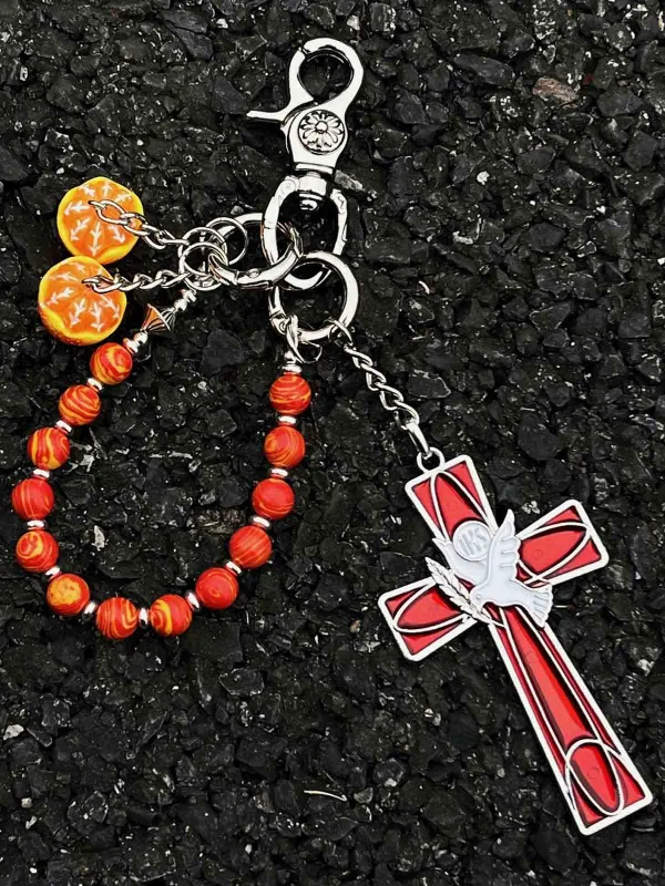 Beaded Cross Pendant Keychain sold by Thesupermade