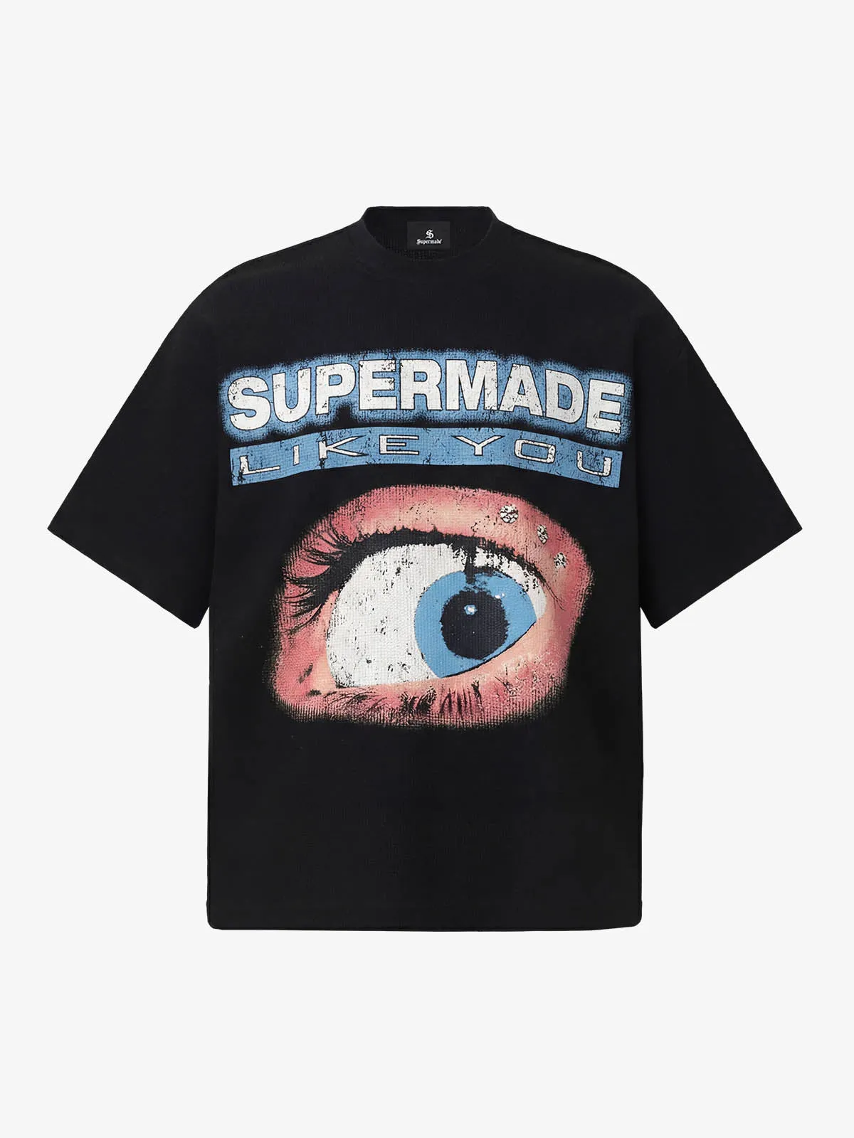 Waffle Knit Eye Graphic Letter Print T-Shirt sold by Thesupermade