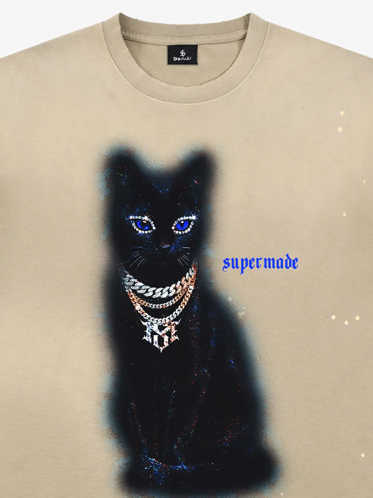 Splatter Design Chain Black Cat Graphic T-Shirt sold by Thesupermade product image thumbnail 2