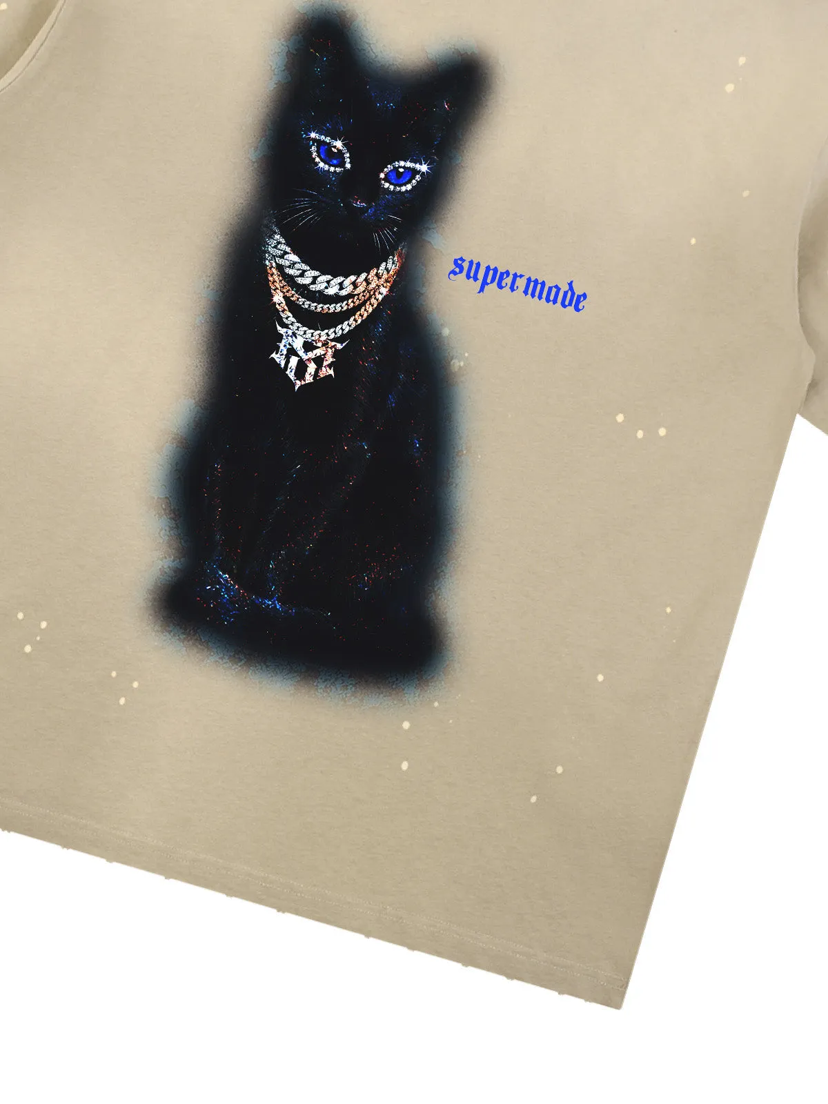 Splatter Design Chain Black Cat Graphic T-Shirt sold by Thesupermade product image thumbnail 4