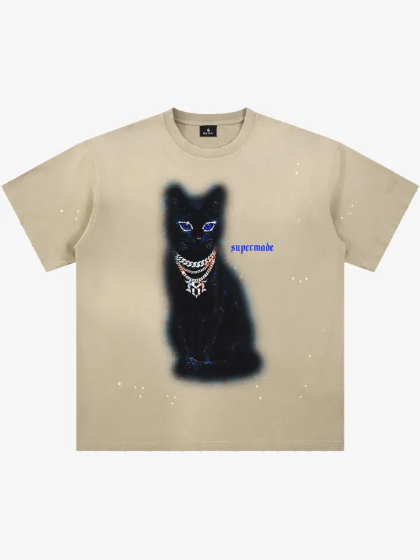 Splatter Design Chain Black Cat Graphic T-Shirt made by Thesupermade