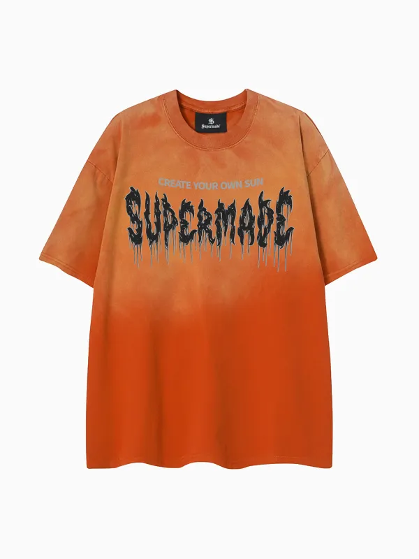 Washed Gradient Gothic Logo Graphic Cotton T-Shirt made by Thesupermade