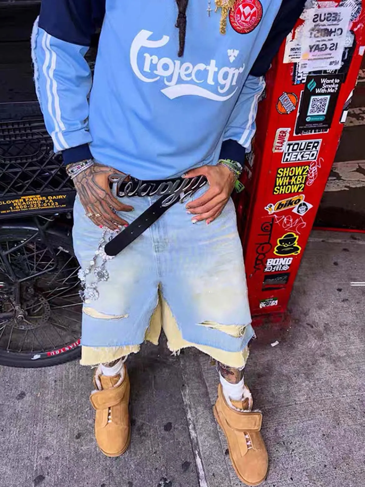 Layered Distressed Denim Jorts sold by Thesupermade product image thumbnail 3