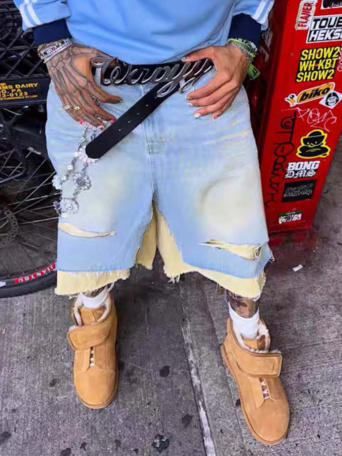 Layered Distressed Denim Jorts sold by Thesupermade product image thumbnail 2