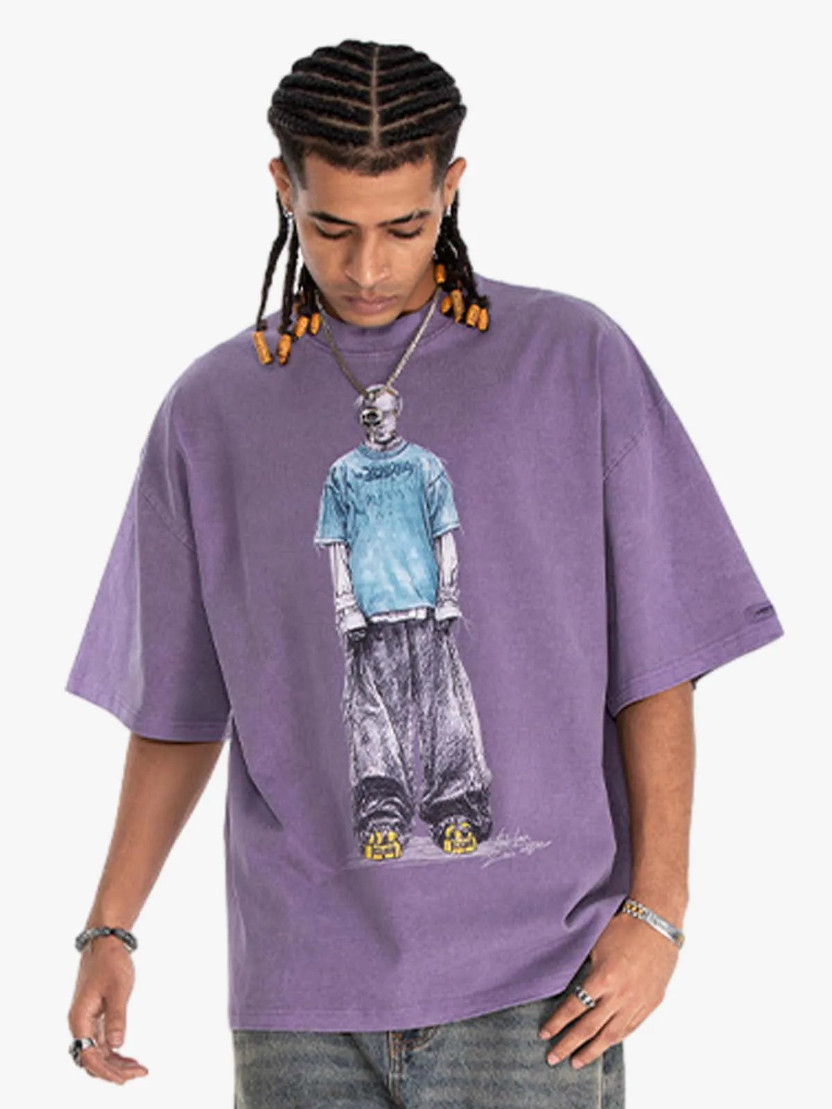 Vintage Washed Skeleton Graphic Oversized T-Shirt sold by Thesupermade product image thumbnail 5