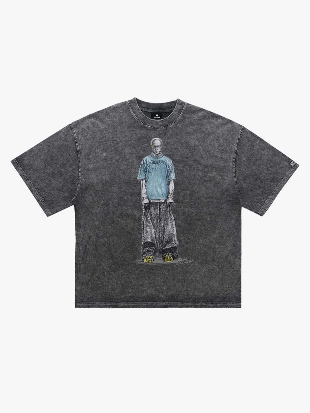 Vintage Washed Skeleton Graphic Oversized T-Shirt sold by Thesupermade product image thumbnail 3