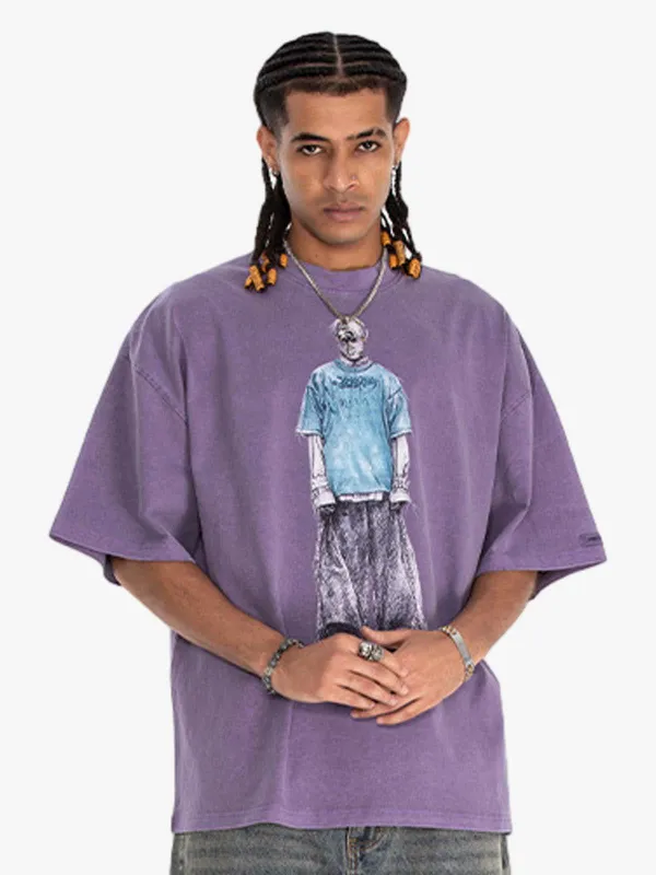 Vintage Washed Skeleton Graphic Oversized T-Shirt made by Thesupermade