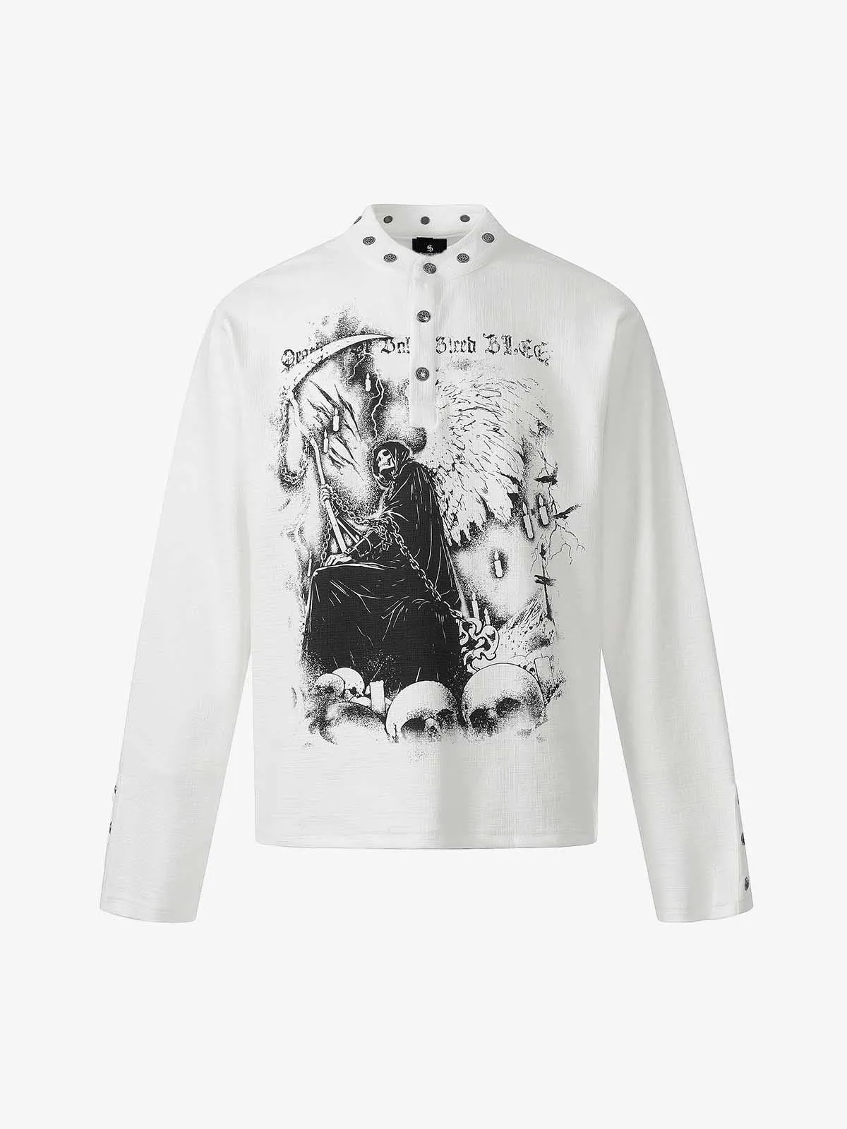 Gothic Angel Skull Graphic Studded Collar Long Sleeve T-Shirt sold by Thesupermade product image thumbnail 2