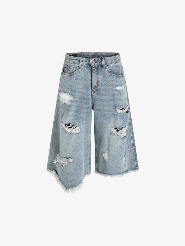 Distressed Light Wash Denim Jorts sold by Thesupermade