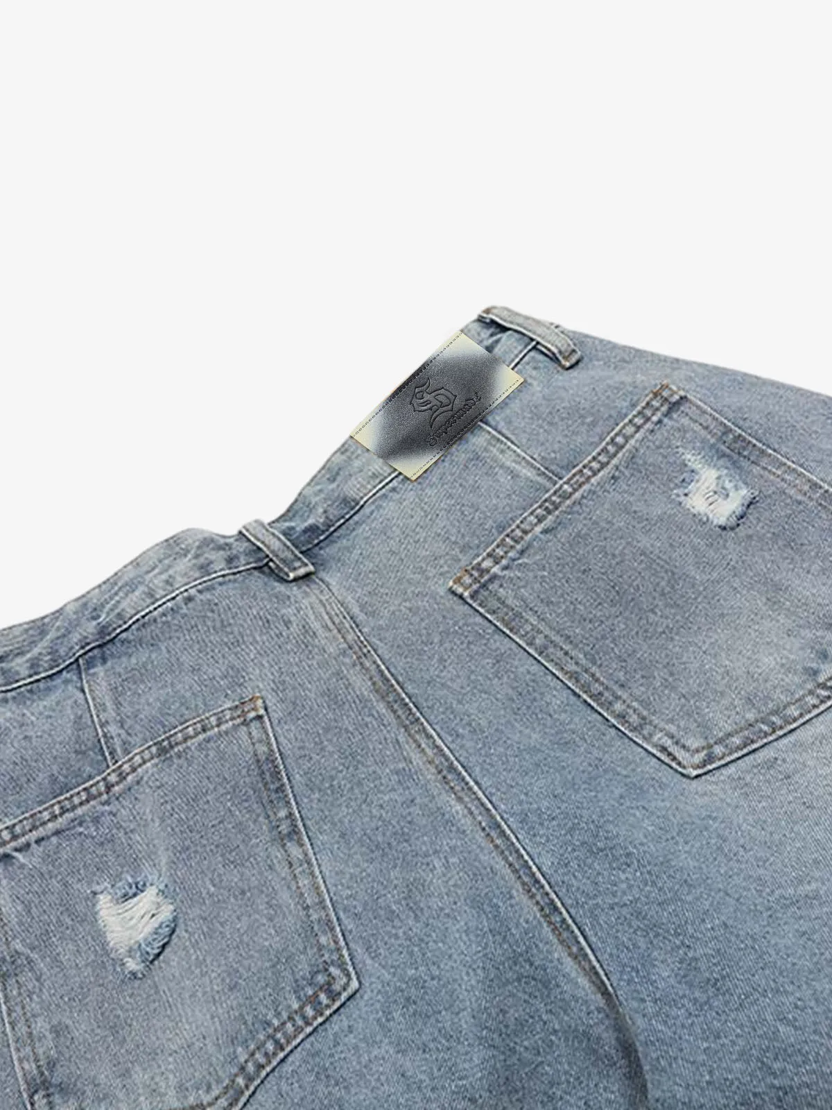 Distressed Light Wash Denim Jorts sold by Thesupermade product image thumbnail 5