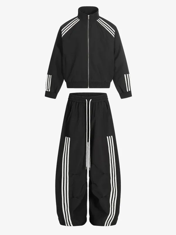 Striped Zip-Up Track Jacket and Wide-Leg Track Pants Set sold by Thesupermade