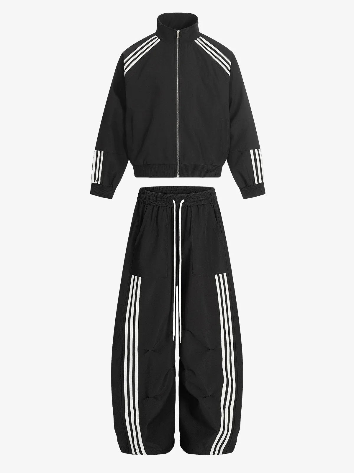 Striped Zip-Up Track Jacket and Wide-Leg Track Pants Set sold by Thesupermade