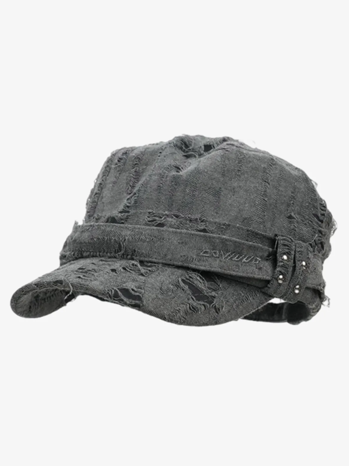 Distressed Stud Detail Cotton Flat Top Cap sold by Thesupermade